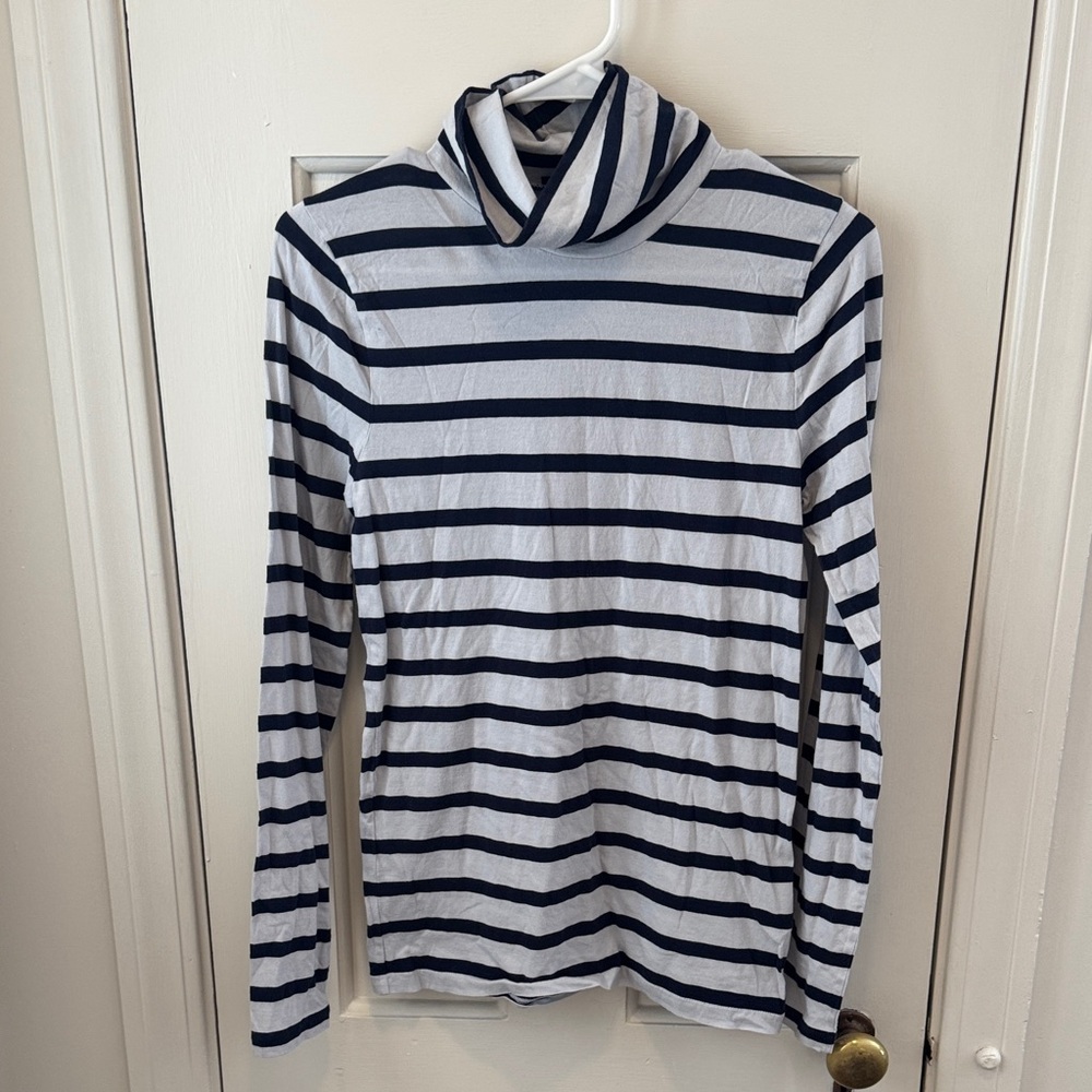 J. Crew Navy and White Striped Tissue Turtleneck